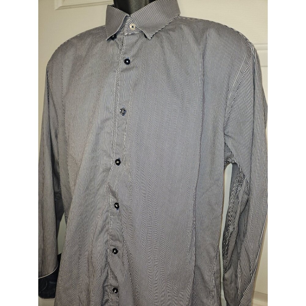 STONE ROSE Mens White/Blue Striped Button Down Shirt 5/XL - EUC